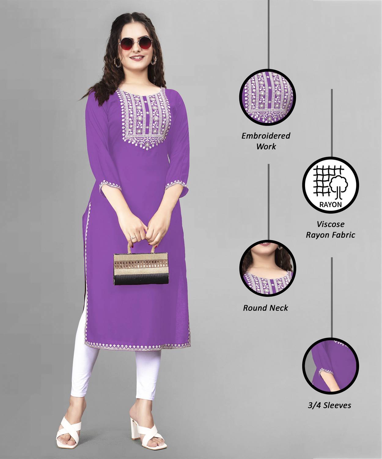 PATBRO Women Embroidered Viscose Rayon A-line Kurta (Multicolor)