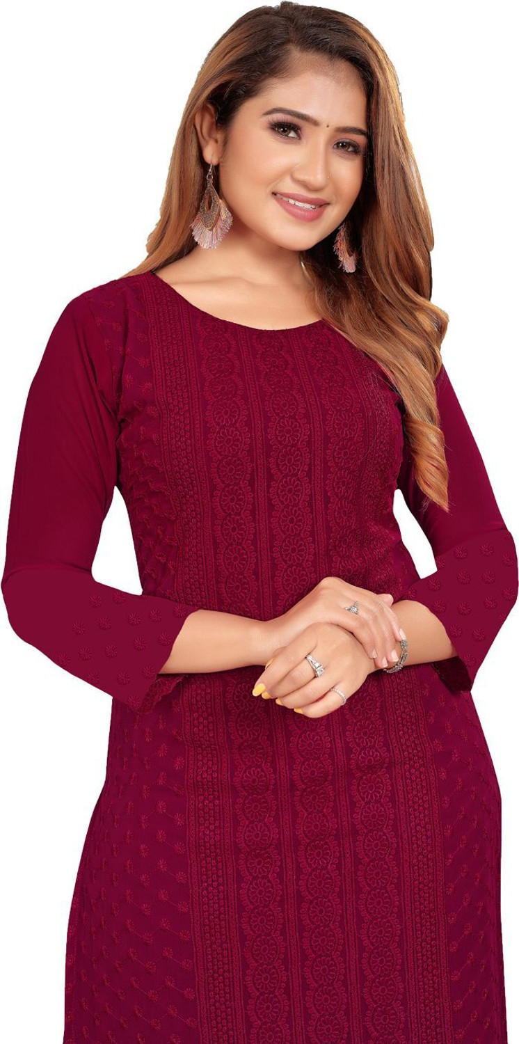 Image of ZAZADIYA IMPEX Women Chikan Embroidery A-line Kurta
