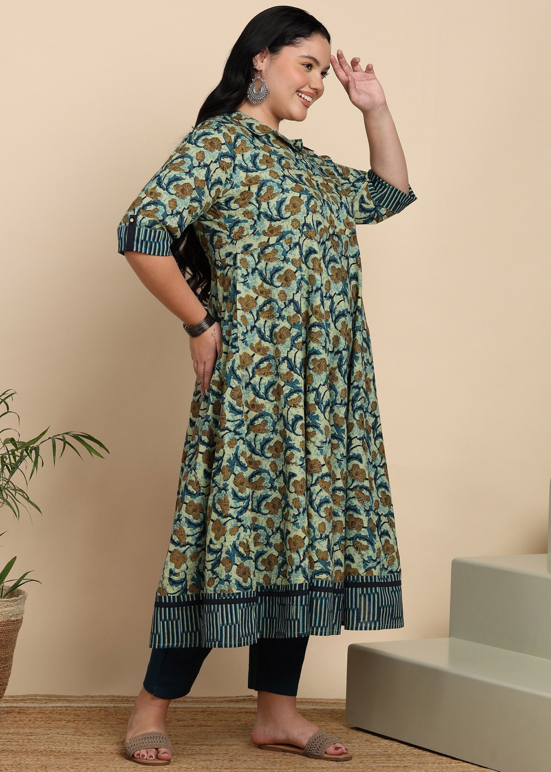 Image of Yash Gallery Women Floral Print Anarkali Kurta
