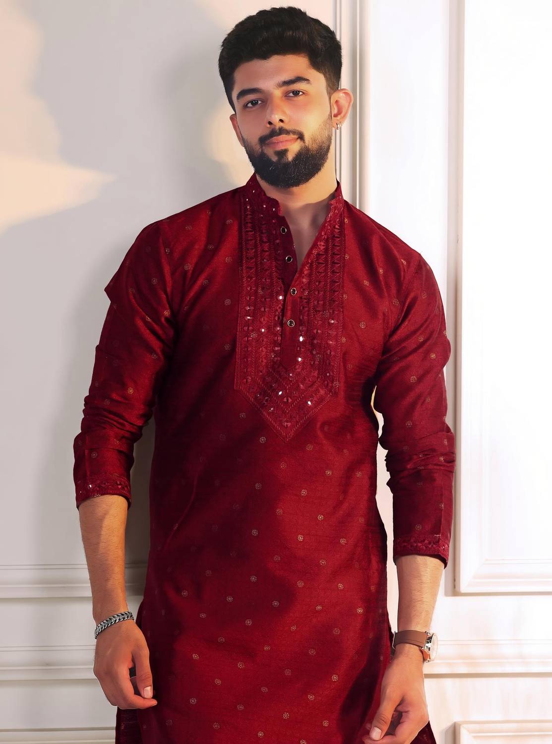 Koshin Men Jacquard Kurta Pyjama Set - Image 2