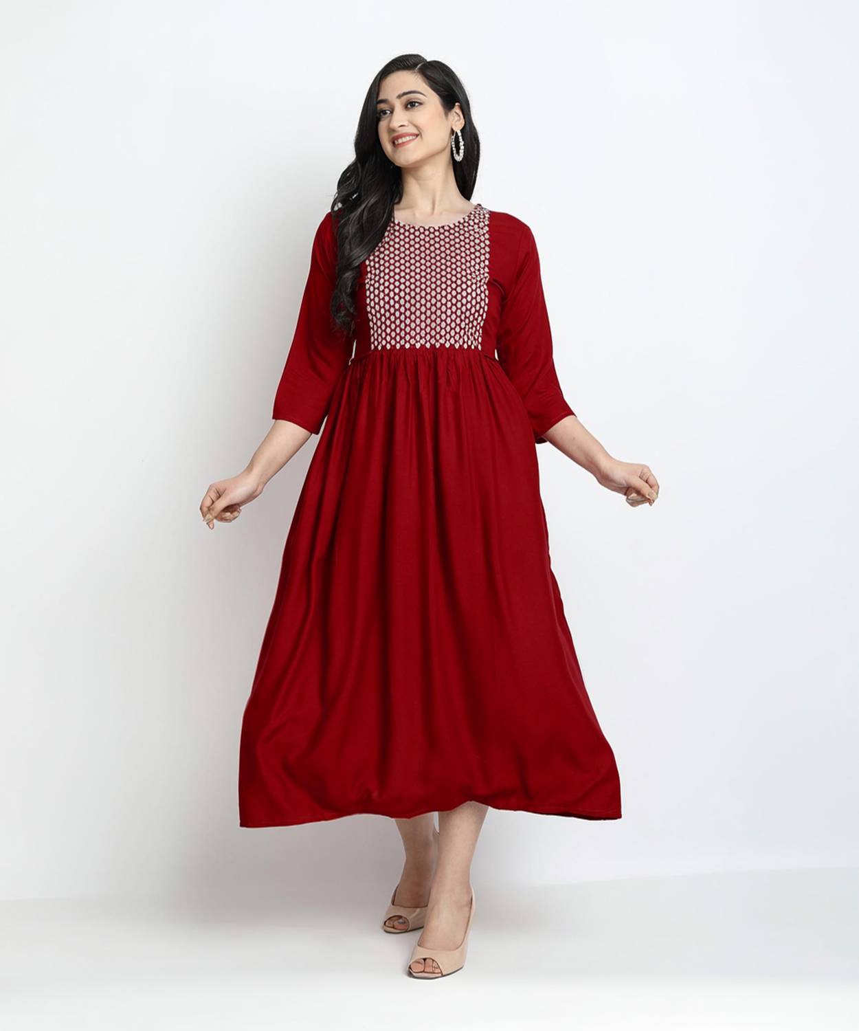 Kriska Women Embroidered A-line Kurta