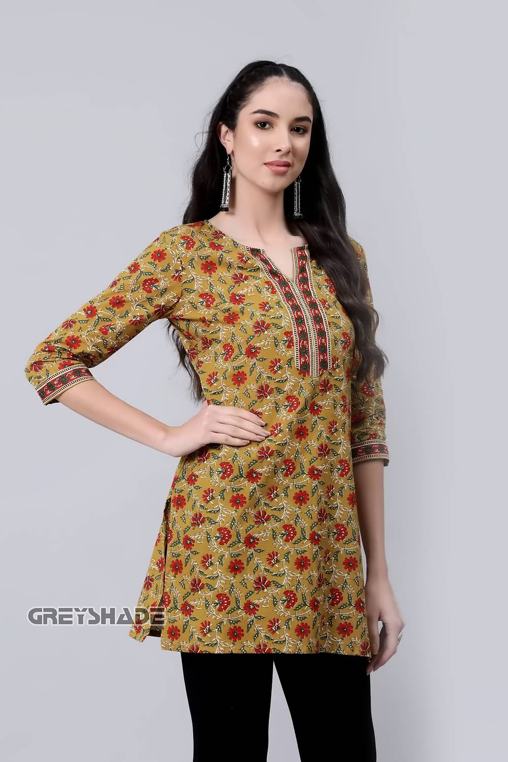 GREYSHADE Women Printed Cotton Rayon Straight Kurta (Multicolor)
