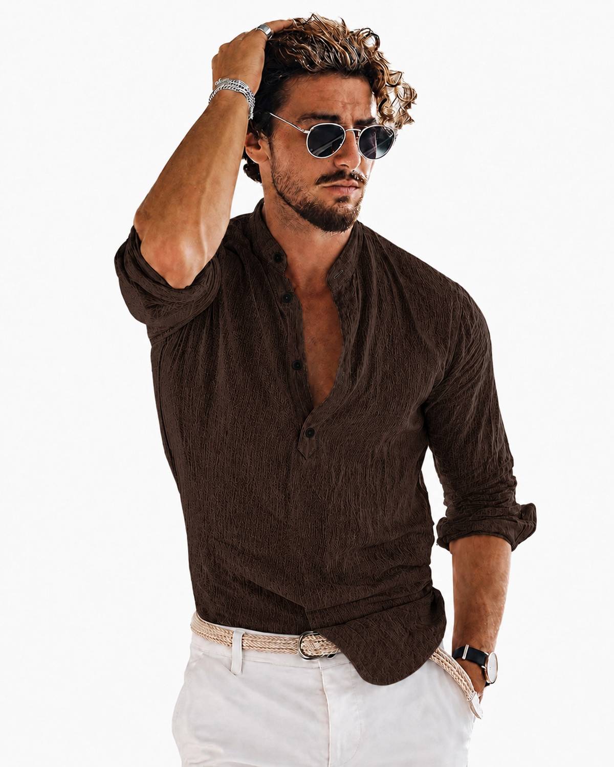 COMBRAIDED Men Brown Straight Kurta - Image 2