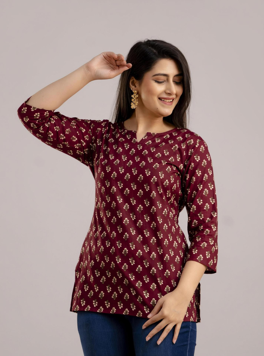 Image of New RJP Craft Casual Printed Women Maroon Top