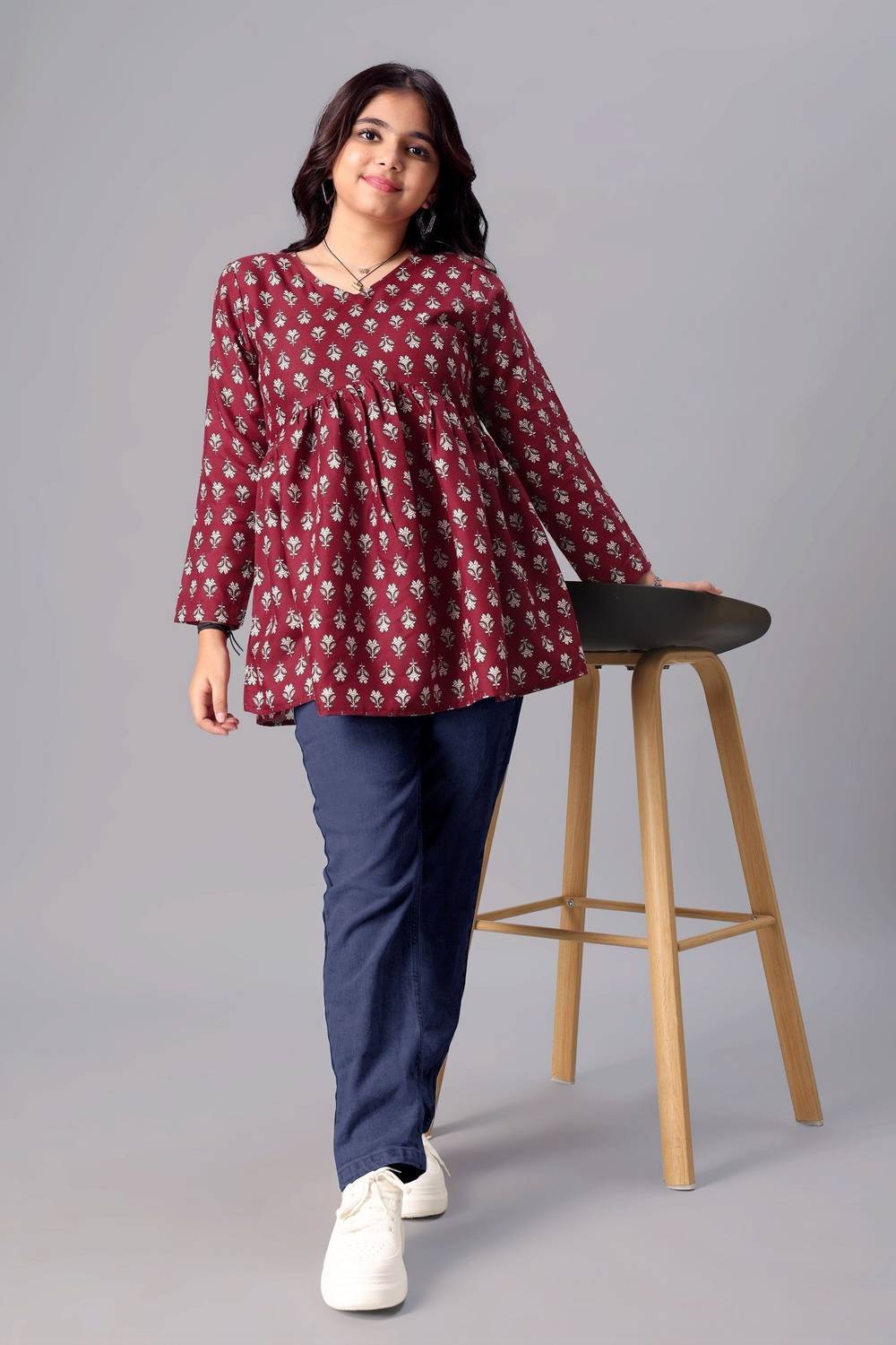 Aarya Girls Floral Print Tunic Kurta - Image 1