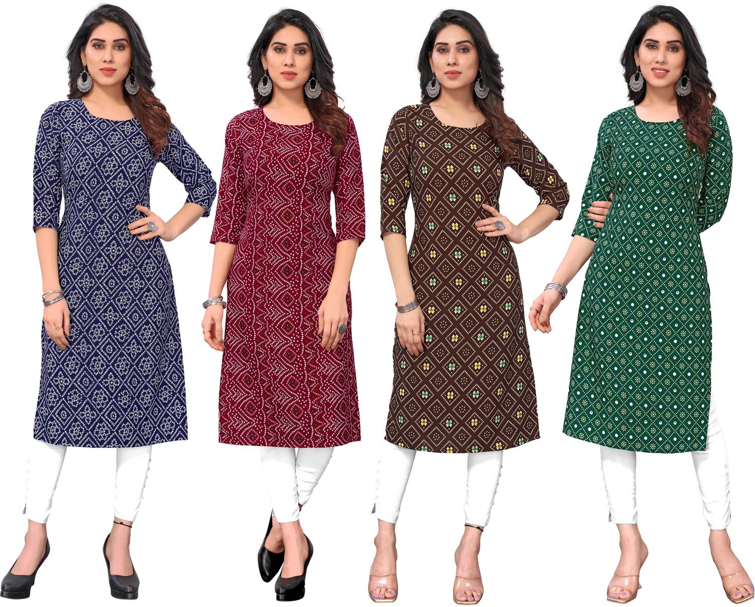 KETAKI FASHION Pack of 4 Women Printed Crepe Straight Kurta (Mult