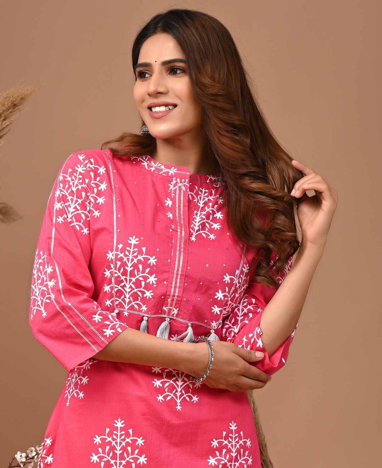 Rimeline Women Printed, Self Design Pure Cotton Straight Kurta (M