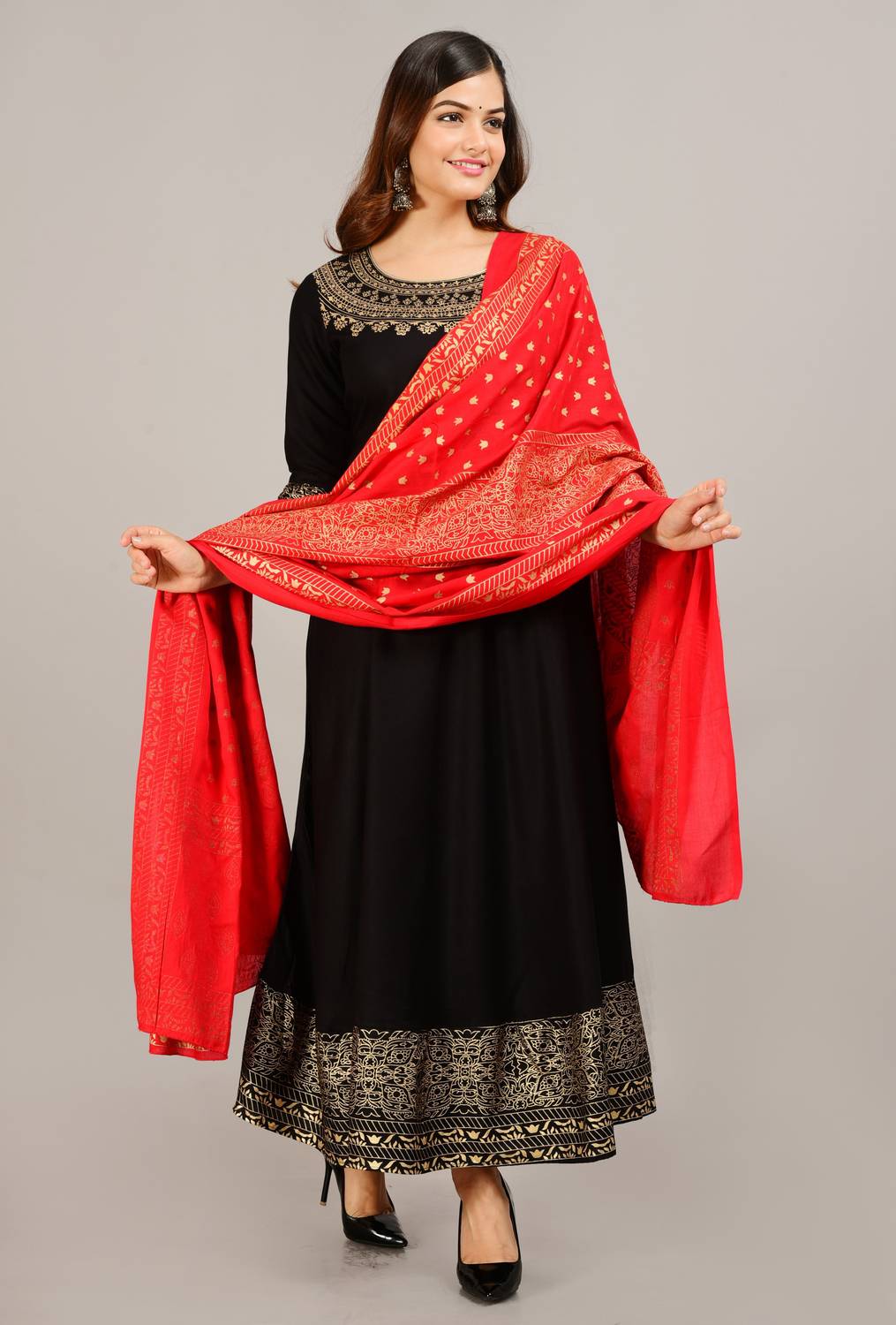Dimonsher Women Printed Cotton Rayon Anarkali Kurta With Attached
