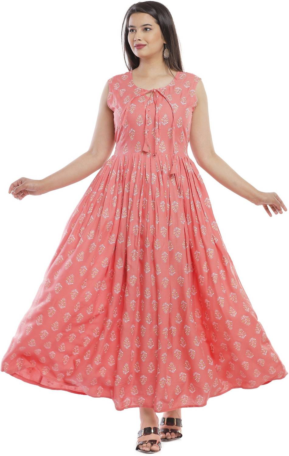 HARITWAL Women Printed Viscose Rayon Anarkali Kurta (Pink)