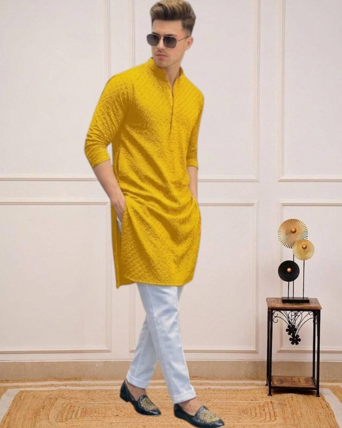 KURTAFORMEN Men Chikan Embroidery Straight Kurta - Image 4