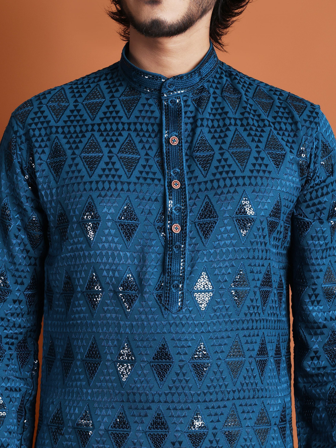 Image of TIBRA Men Embroidered, Embellished Straight Kurta
