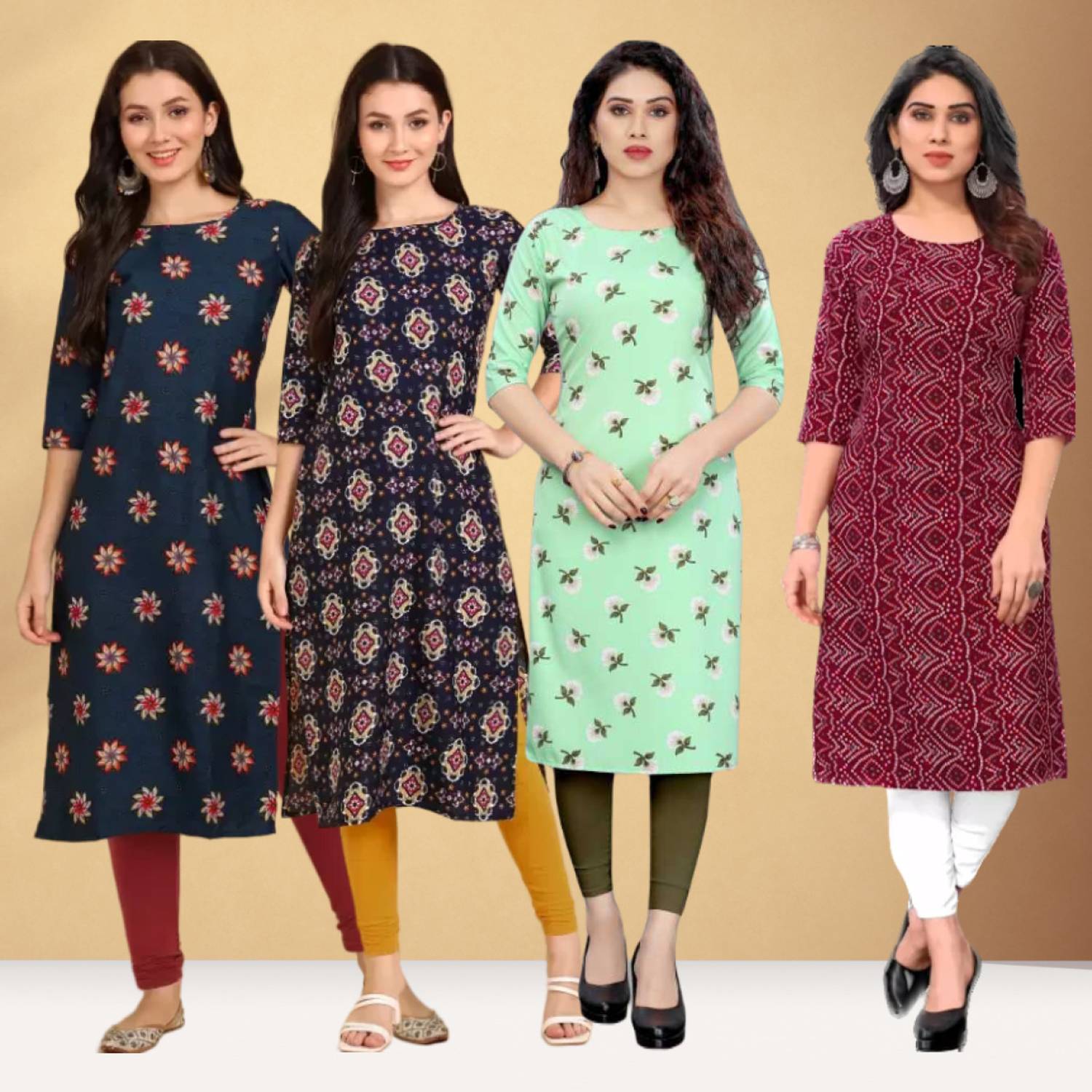 Tanu Creation Pack of 4 Women Printed, Floral Print, Geometric Pr