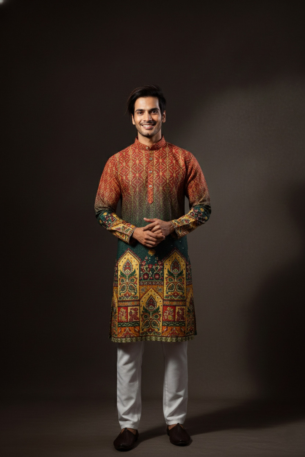 Image of Nirwear creation Men Printed, Embroidered Straight Kurta