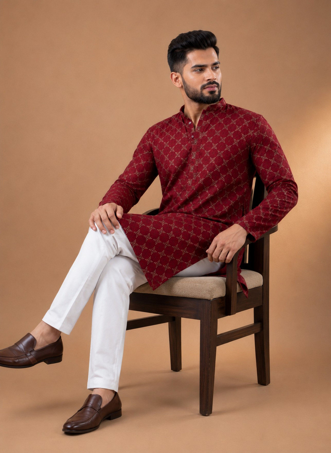 Image of Svatantra Men Woven Design Straight Kurta
