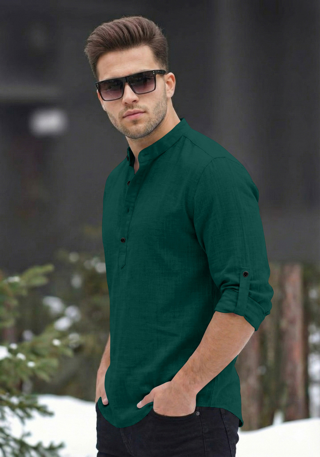 Image of bellstone Men Solid Straight Kurta