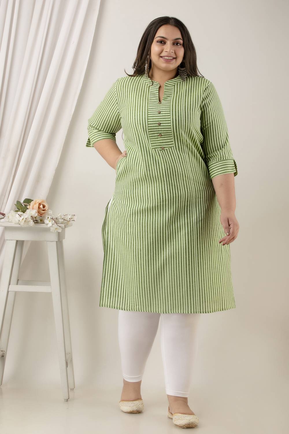Neerupam Collection Women Self Design Pure Cotton Flared Kurta (L