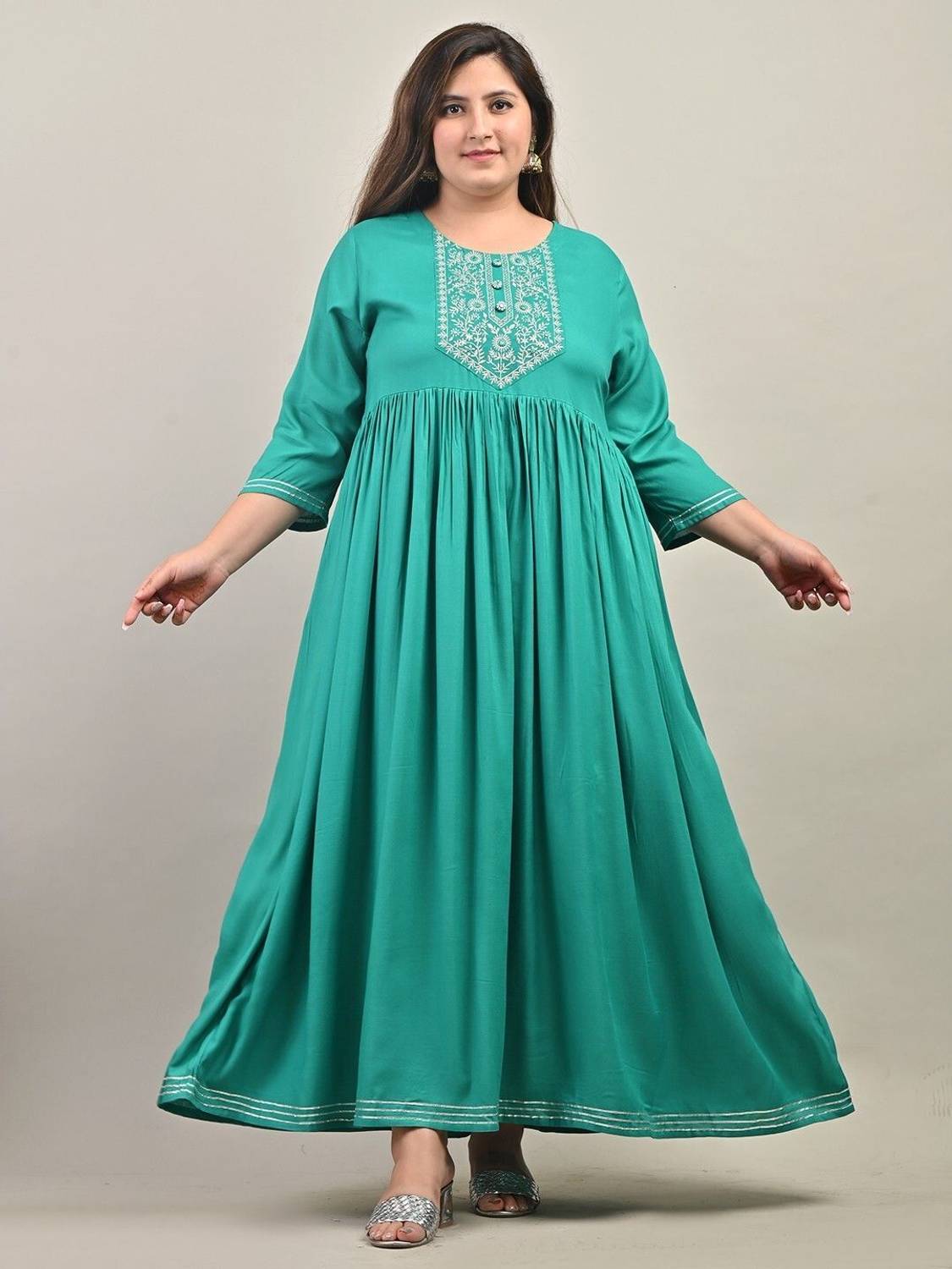 Swasti Women Printed Viscose Rayon Gown Kurta (Blue)