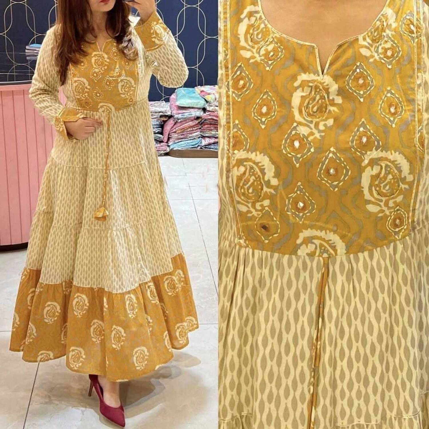 HouseOfComman Women Printed Viscose Rayon Anarkali Kurta (Orange)