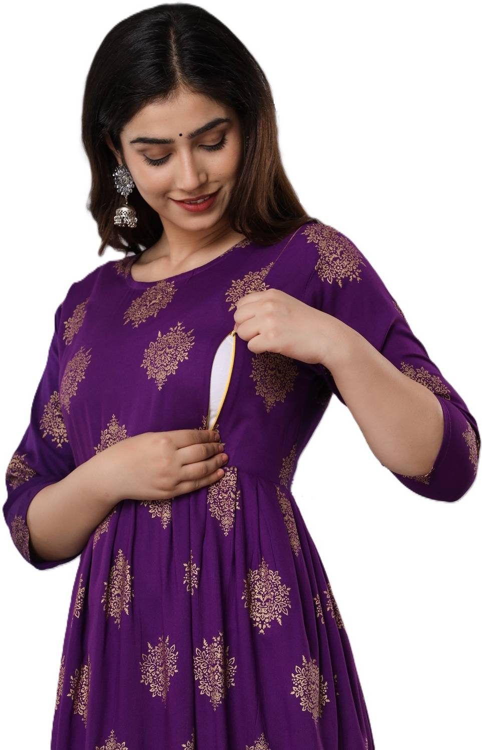 Shaifali Women Printed Viscose Rayon Flared Kurta (Purple)