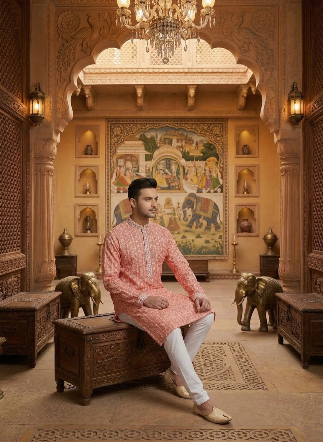 Image of BBS CREATION Men Embroidered Straight Kurta