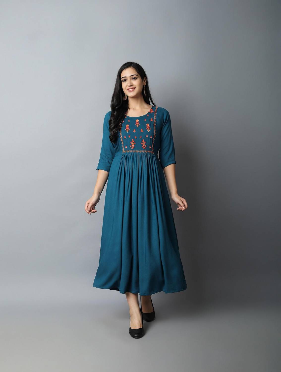 Kriska Women Embroidered A-line Kurta