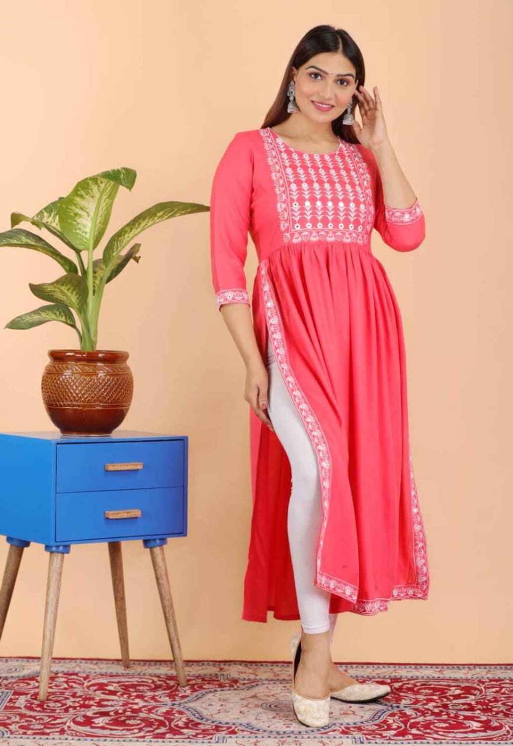 Geeta fashion store Women Embroidered Viscose Rayon A-line Kurta