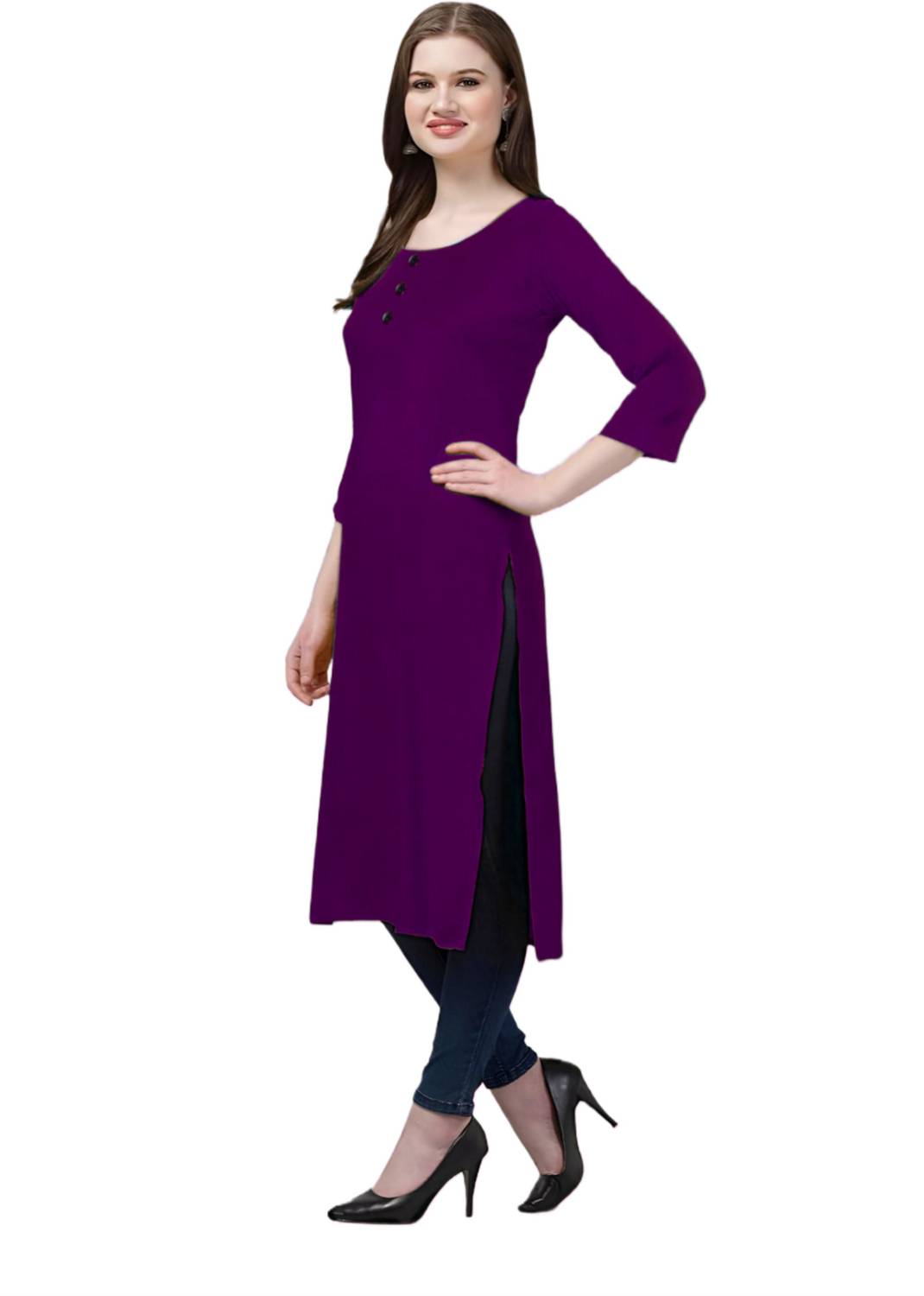 Coft Women Self Design Crepe A-line Kurta (Purple)