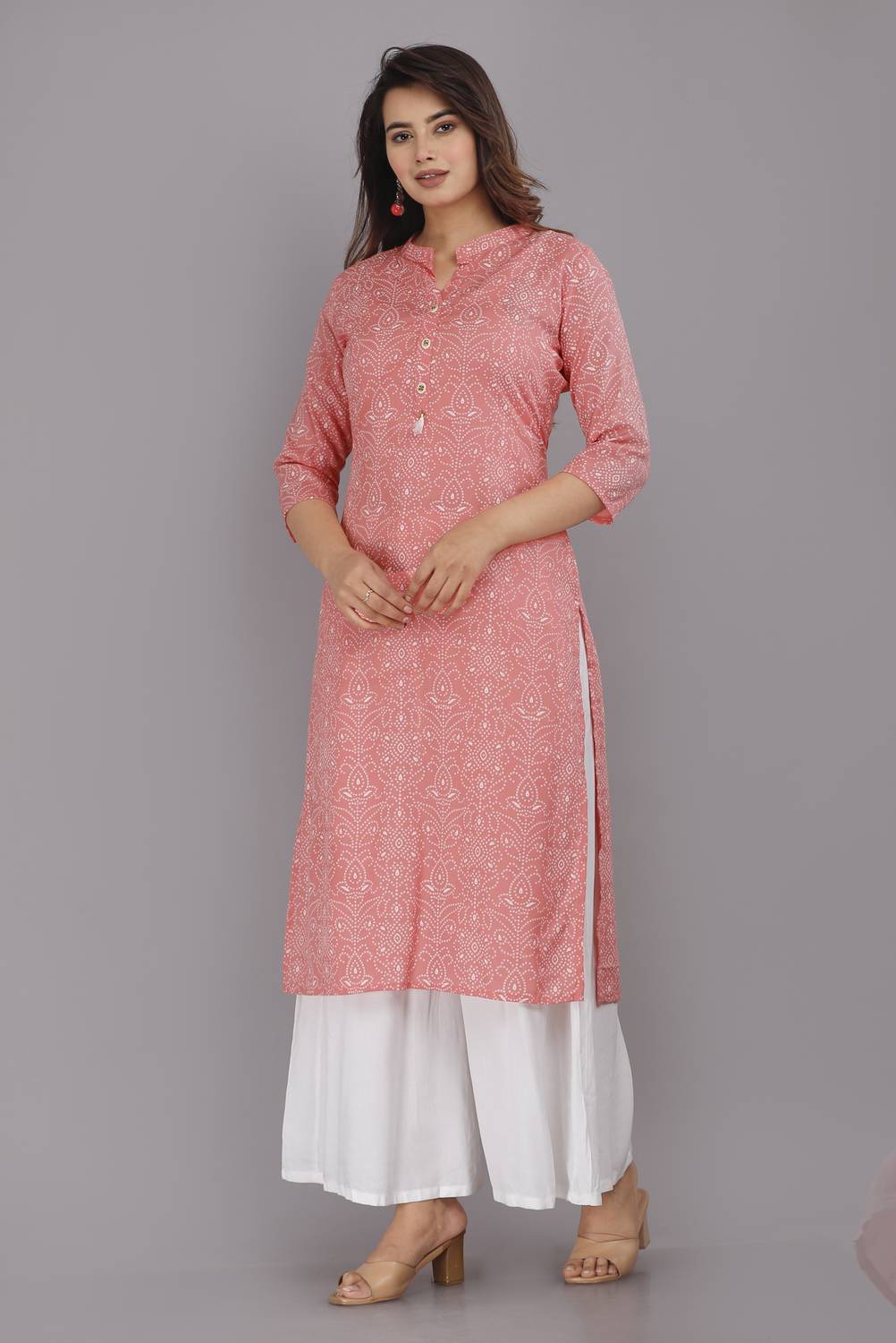 HARSUKHI Women Printed Viscose Rayon Straight Kurta (Pink)