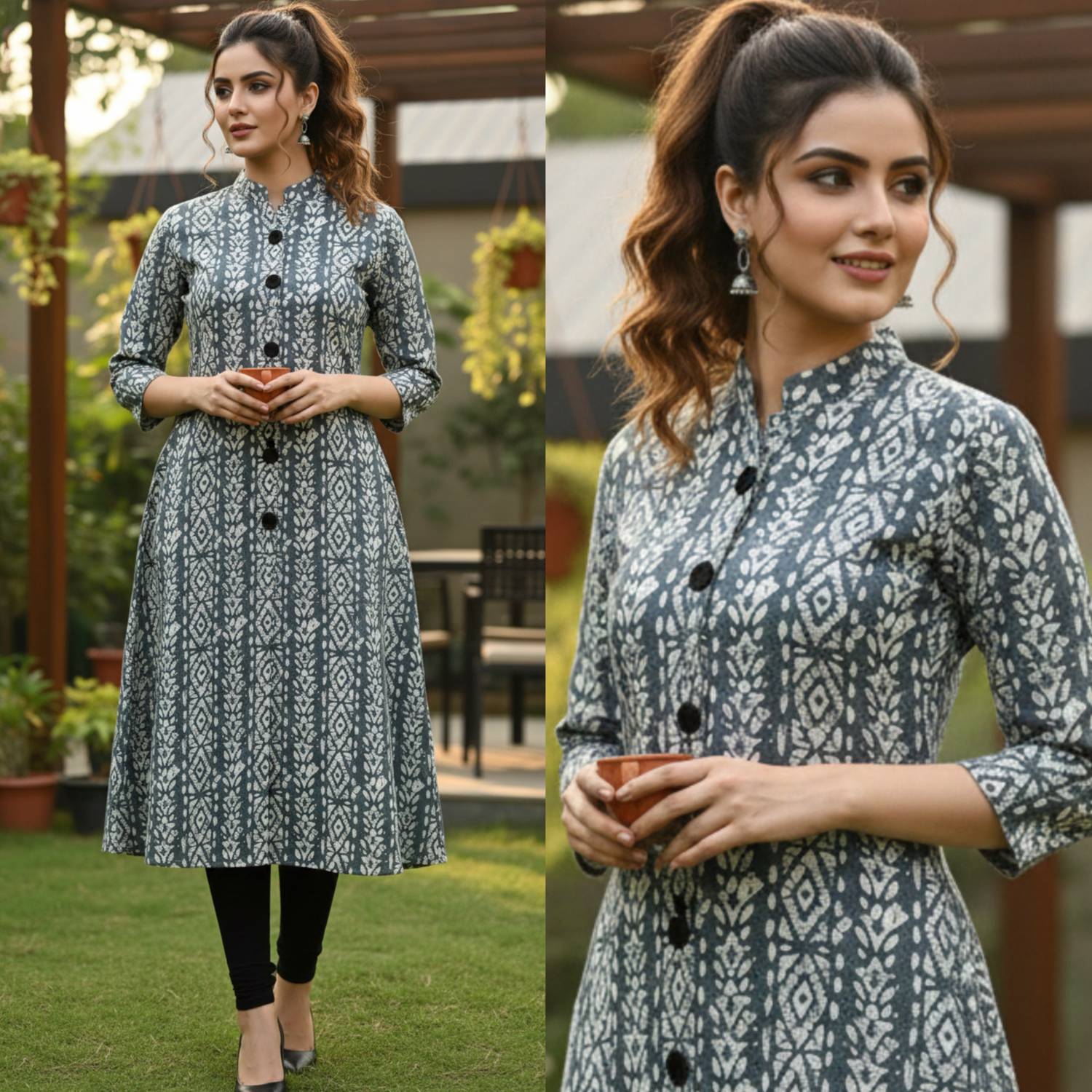 usagi Women Gray Printed A-line Kurta - Image 1