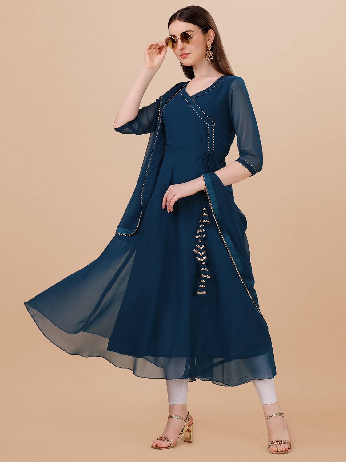 PMD Fashion Women Embellished Georgette Anarkali Kurta (Light Blu