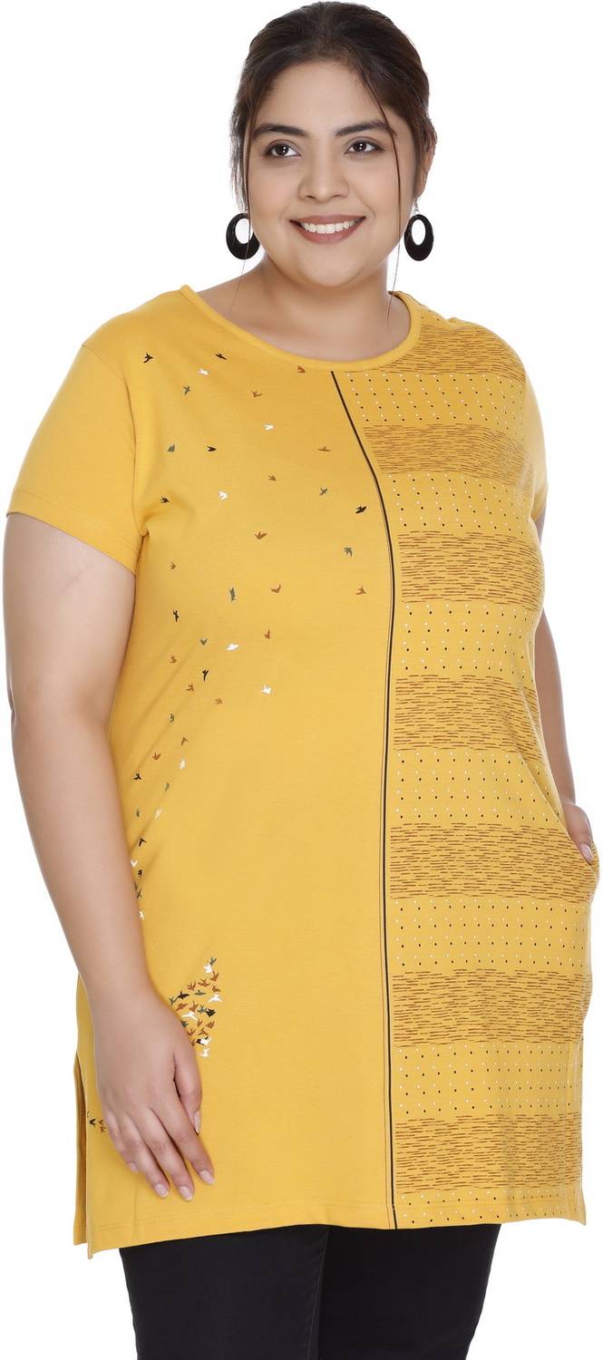 Star Touch Women Printed Cotton Blend Straight Kurta (Gold)