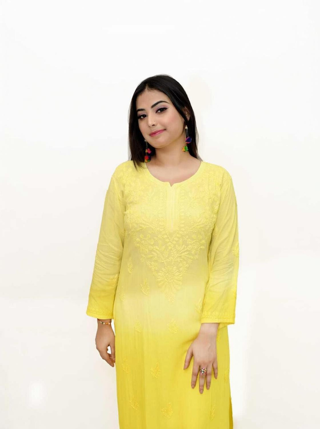 Narayani Collections Women Chikan Embroidery Straight Kurta