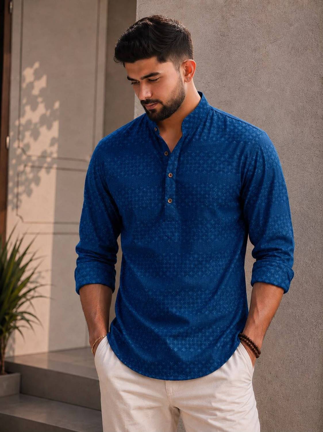 VELLOSTA Men Blue A-line Kurta - Image 1
