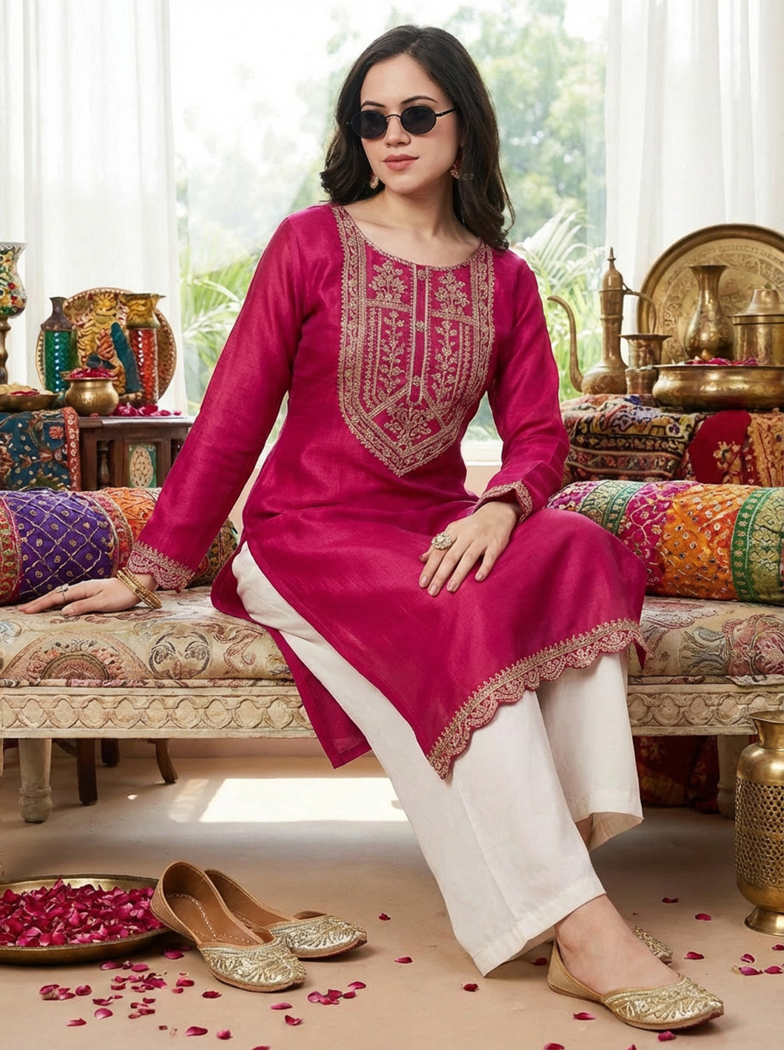 Image of HOUSE OF SETHIA Women Embroidered Straight Kurta