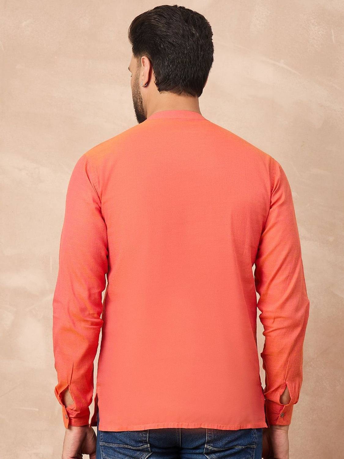 House of Pataudi Men Solid Straight Kurta Orange - Image 5