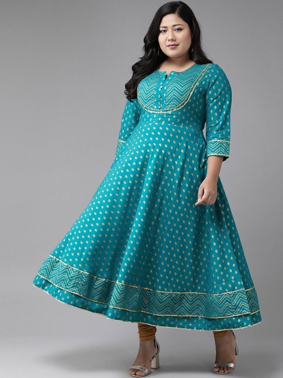Yash Gallery Women Printed Pure Cotton Anarkali Kurta (Light Blue