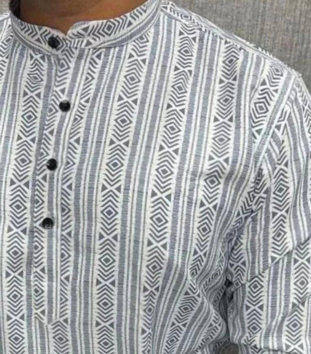 KMENTERPRISE Men Gray Printed Straight Kurta - Image 2