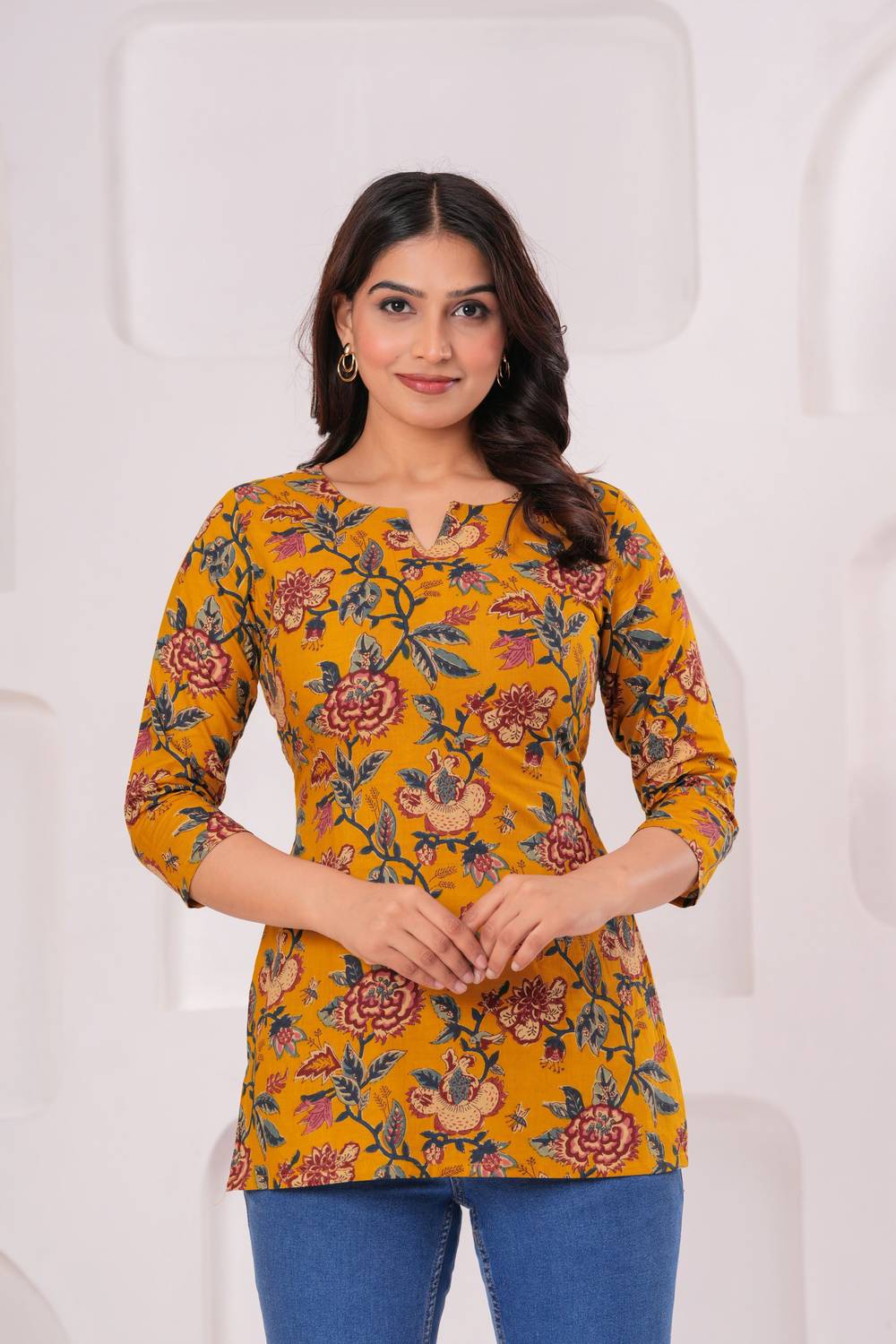 Aanvikurti Casual Floral Print Women Yellow Top