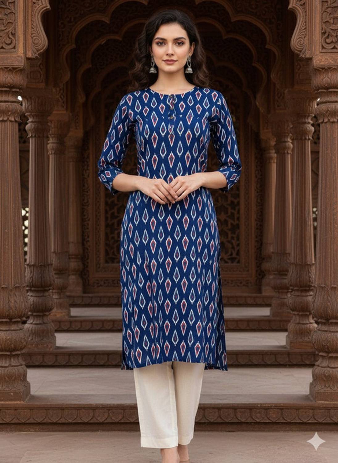 Saka Designs Women Printed Viscose Rayon Straight Kurta (Blue)