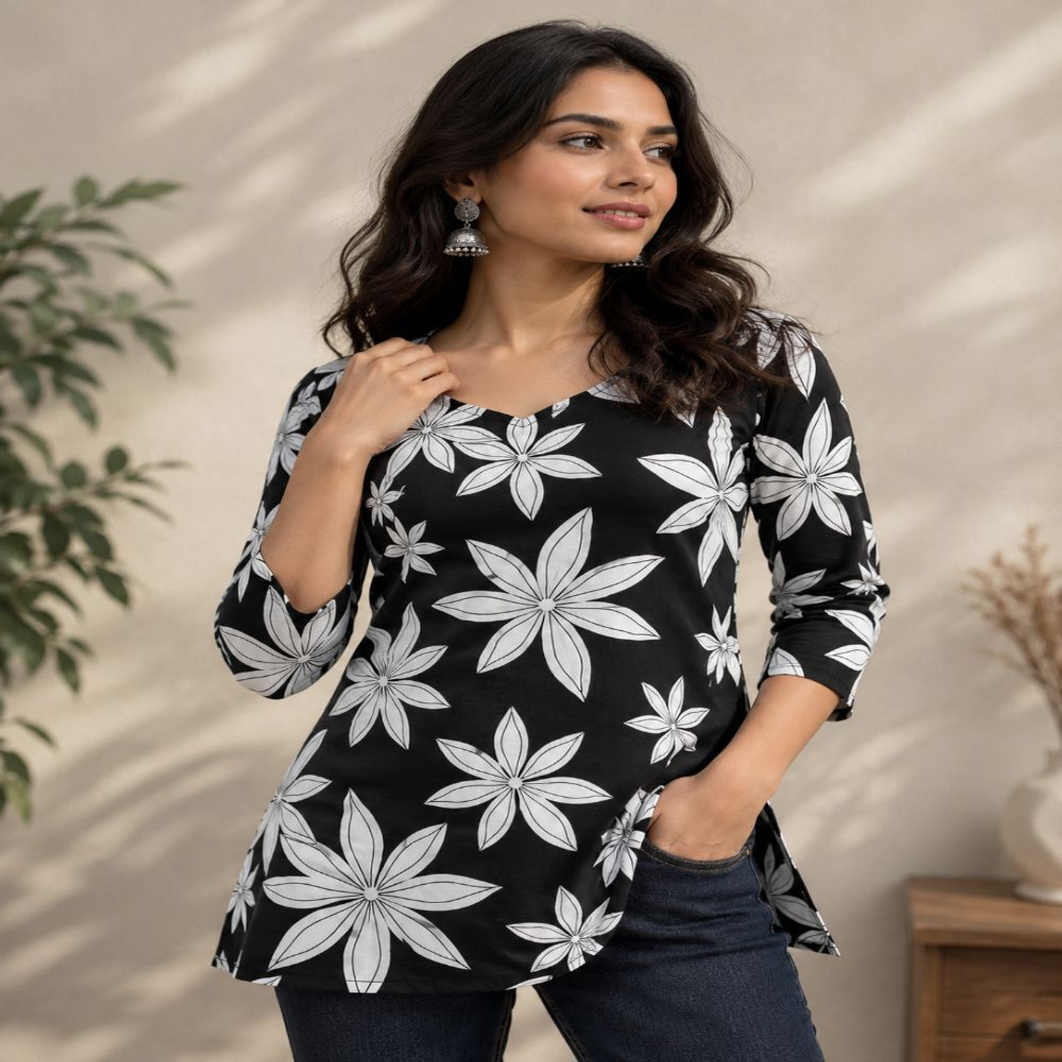 Image of StyleLooms Women Floral Print Straight Kurta