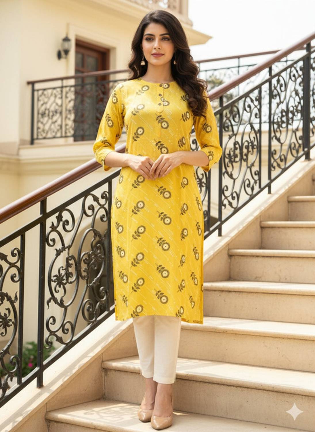 Saka Designs Women Printed Viscose Rayon Straight Kurta (Yellow)