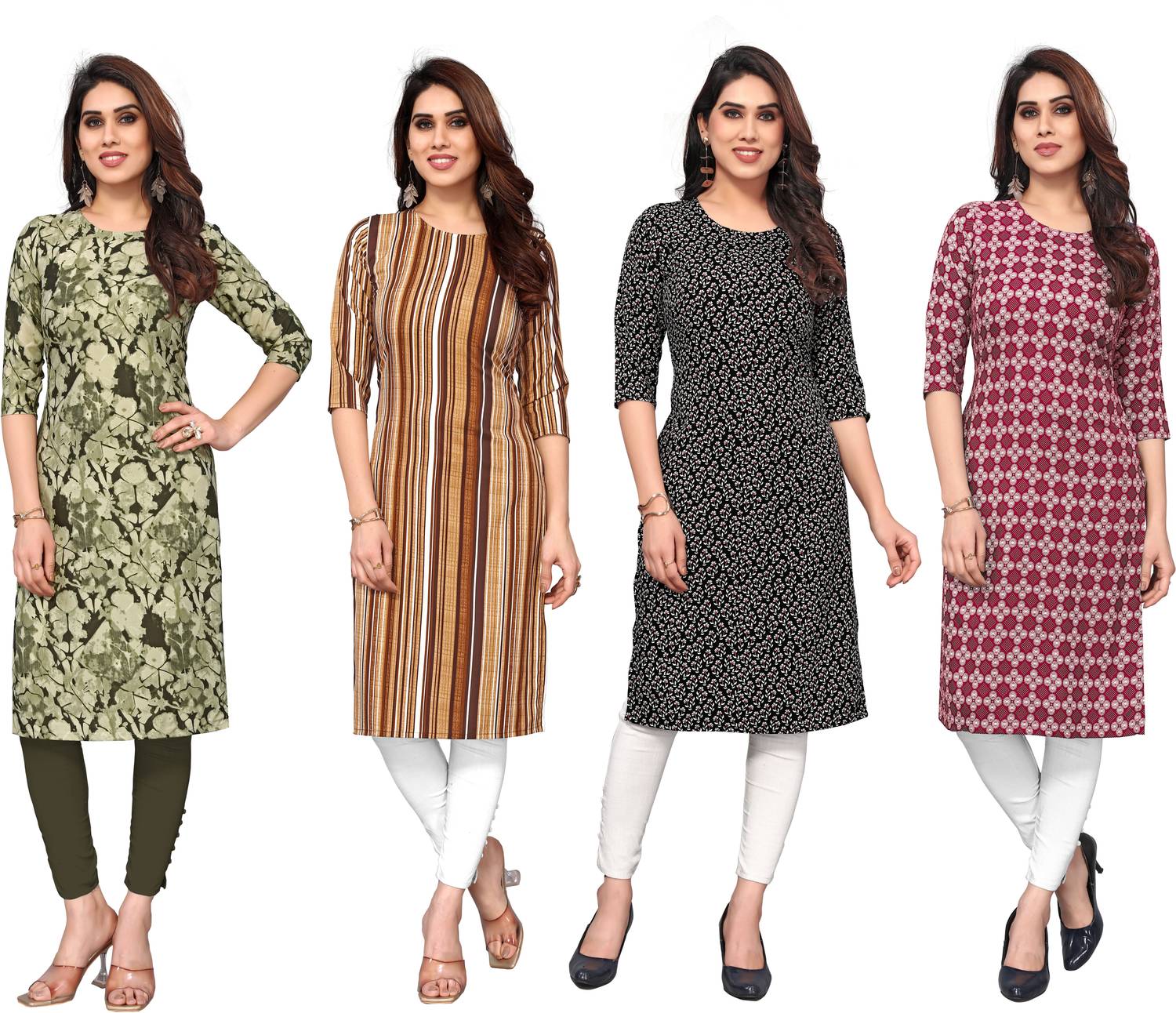 KETAKI FASHION Pack of 4 Women Printed Crepe Straight Kurta (Mult