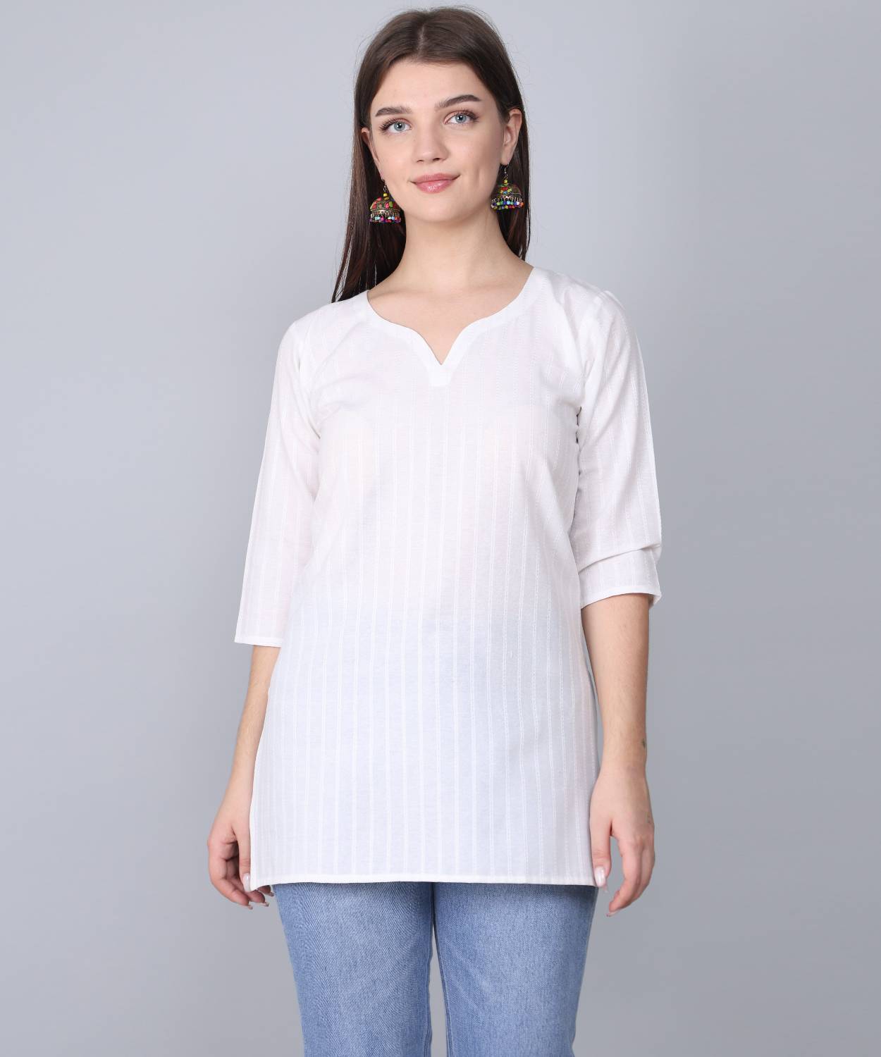 Madarwa Women Woven Design Pure Cotton Straight Kurta (White)