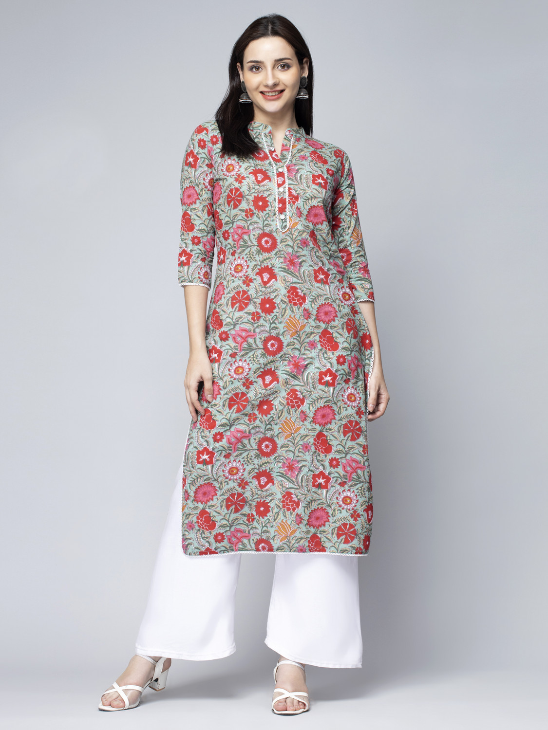 Image of GREYSHADE Women Floral Print Straight Kurta