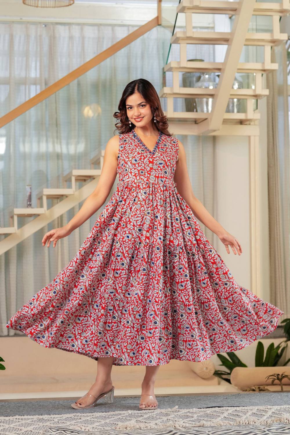 RD Fab Women Floral Print, Embroidered Viscose Rayon Anarkali Kur