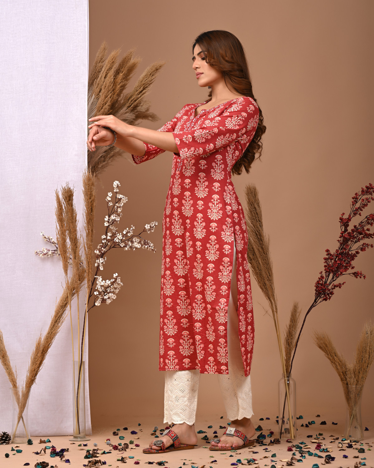 Image of Rimeline Fashion Women Printed, Embroidered Straight Kurta