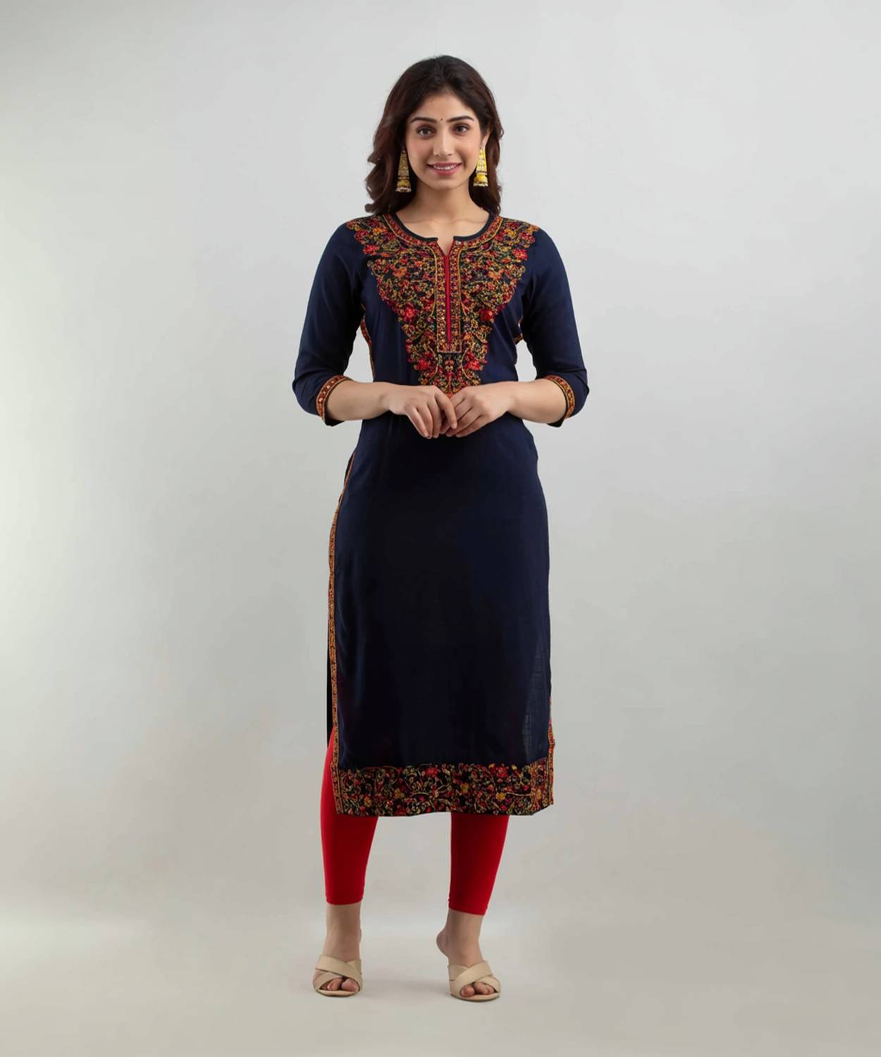 GOMOSWA INTERNATIONAL Women Embroidered Viscose Rayon A-line Kurt