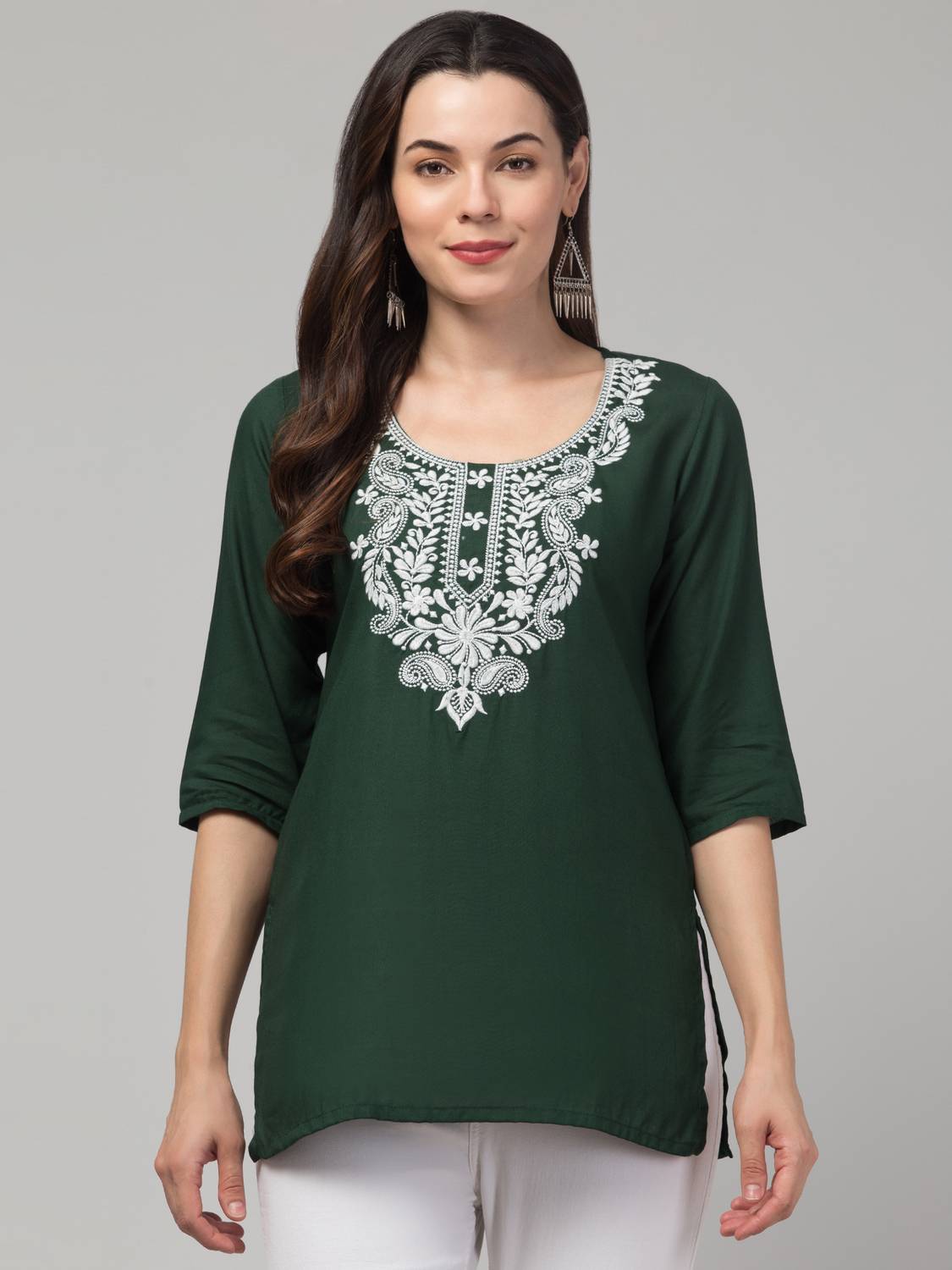 CROWN KING GARMENTS Women Embroidered Viscose Rayon Straight Kurt