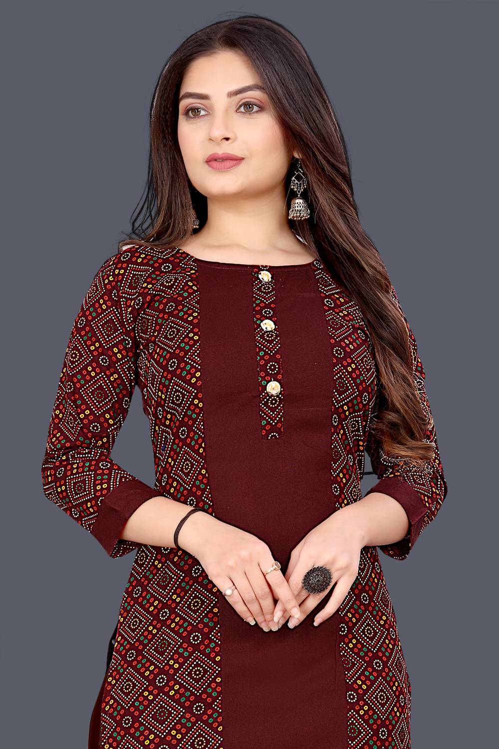 Fab Empire Women Embellished Cotton Blend Straight Kurta (Maroon)