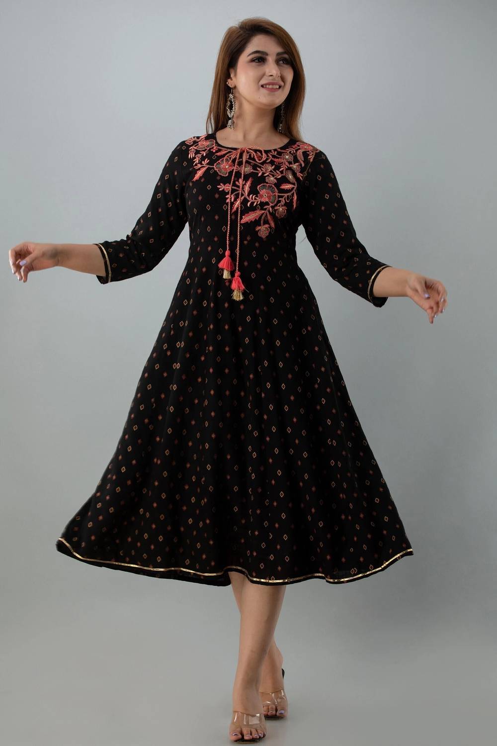 DIPANI Women Printed, Embroidered Viscose Rayon Anarkali Kurta (B